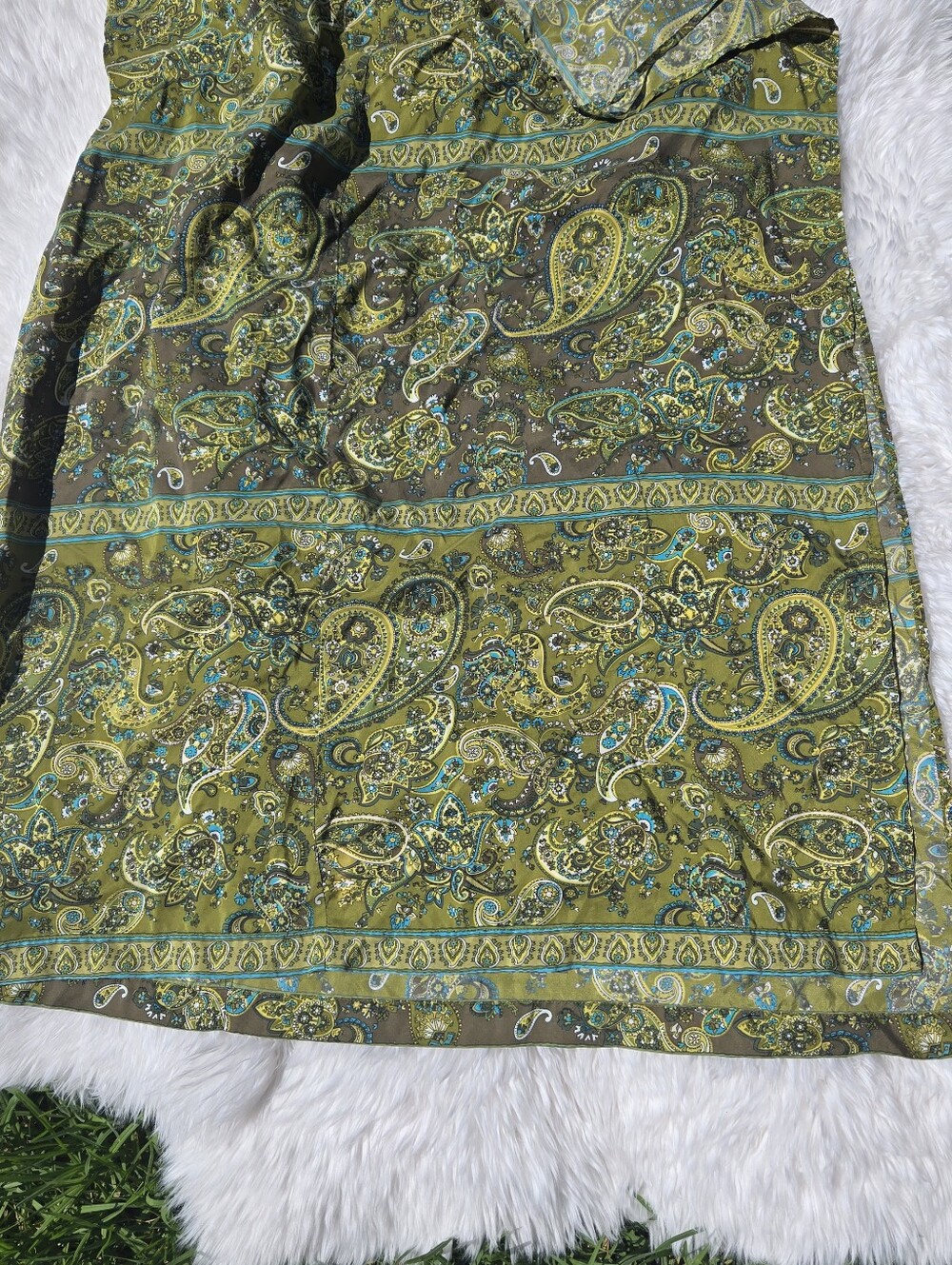 Y2K Green Paisley Wrap Silk Skirt